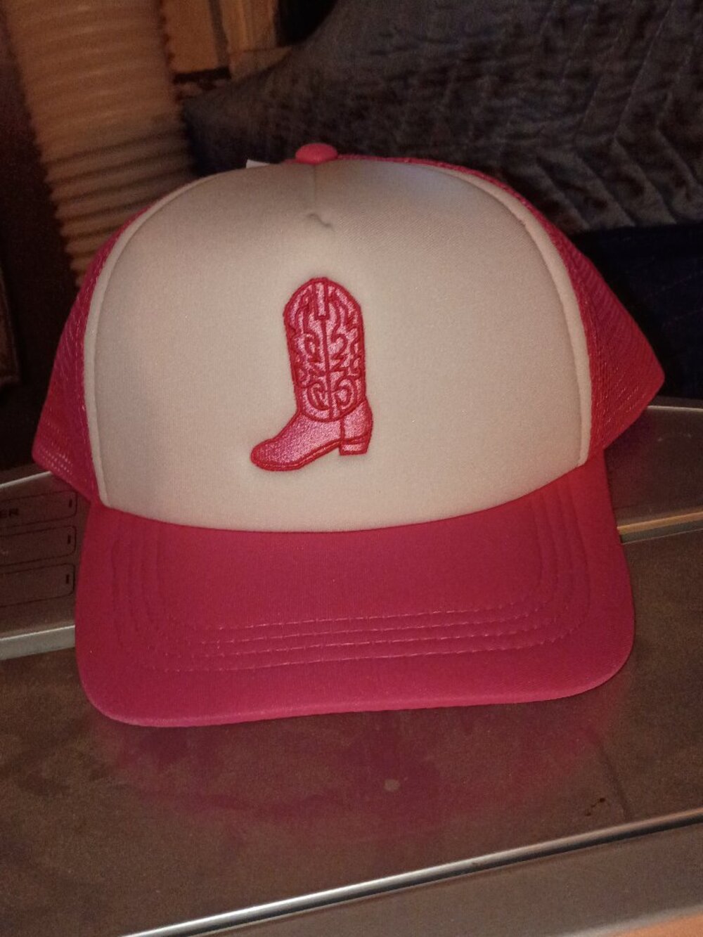 Pink and White Cowgirl Boots Trucker Hat NWT!